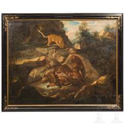 Rocky landscape with a pride of lions, English to 1700/20 Rocky landscape with a pride of lions, English to 1700/20