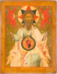 A MONUMENTAL ICON WITH THE PATERNITY (PATERNITAS) FROM A CHURCH ICONOSTASIS A MONUMENTAL ICON WITH THE PATERNITY (PATERNITAS) FROM A CHURCH ICONOSTASIS