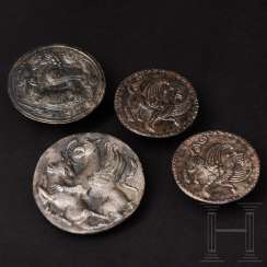 Four excellent preserved silver Phalerae, Avar, middle Danube region, 8th century Four excellent preserved silver Phalerae, Avar, middle Danube region, 8th century