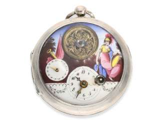 Pocket watch: large attractive Spindeluhr with enamel-painting, the date and visible balance wheel, a revolution motif, France, around 1790 Pocket watch: large attractive Spindeluhr with enamel-painting, the date and visible balance wheel, a revolution motif, France, around 1790