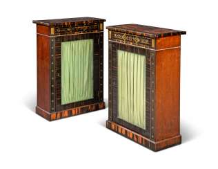 A PAIR OF REGENCY BRASS-INLAID CALAMANDER, EBONY AND INDIAN ROSEWOOD SIDE CABINETS A PAIR OF REGENCY BRASS-INLAID CALAMANDER, EBONY AND INDIAN ROSEWOOD SIDE CABINETS