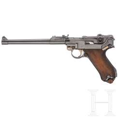 Lange Pistole 08, DWM 1918, mit Schulterstück und Tasche, im Koffer Lange Pistole 08, DWM 1918, mit Schulterstück und Tasche, im Koffer