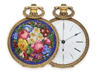 Pocket watch: big enamel pocket watch for the Chinese market, high-fine magnifying glass painting, Fleurier 1850 Pocket watch: big enamel pocket watch for the Chinese market, high-fine magnifying glass painting, Fleurier 1850