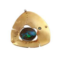 UNIQUE brooch with boulder opal and diamonds, together approx. 0,06 ct, UNIQUE brooch with boulder opal and diamonds, together approx. 0,06 ct,