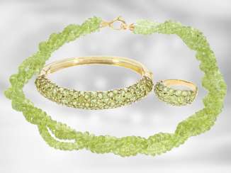 Chain/necklace/bracelet/Ring: very decorative vintage Peridot jewelry set, 18K and 14K Gold Chain/necklace/bracelet/Ring: very decorative vintage Peridot jewelry set, 18K and 14K Gold