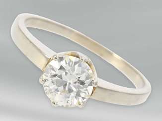 Ring: high-quality vintage solitaire ring with old European cut diamond, approx 1ct, 14K white gold Ring: high-quality vintage solitaire ring with old European cut diamond, approx 1ct, 14K white gold