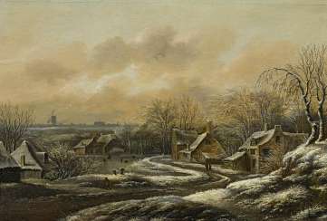Molenaer, Klaes. Winter village with chilled river. Molenaer, Klaes. Winter village with chilled river.