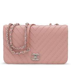 A PINK STUDDED LAMBSKIN LEATHER SINGLE FLAP BAG WITH SILVER HARDWARE A PINK STUDDED LAMBSKIN LEATHER SINGLE FLAP BAG WITH SILVER HARDWARE