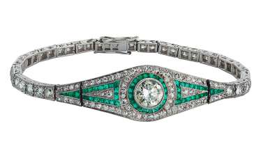 Art Deco Diamantarmband mit Smaragden Art Deco Diamantarmband mit Smaragden