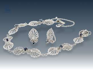 Bracelet: extraordinary, fine vintage sapphire/diamond bracelet with matching clip earrings, platinum Bracelet: extraordinary, fine vintage sapphire/diamond bracelet with matching clip earrings, platinum