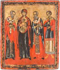 ICON OF THE MOTHER OF GOD AND SAINT NICHOLAS, ATHANASIOS, AND DEMETRIOS ICON OF THE MOTHER OF GOD AND SAINT NICHOLAS, ATHANASIOS, AND DEMETRIOS