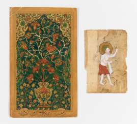 Miniature of an ascetic and a Mirab with flower vase Miniature of an ascetic and a Mirab with flower vase