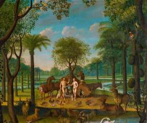 Adam and Eve in the paradise garden, surrounded by animals Adam and Eve in the paradise garden, surrounded by animals