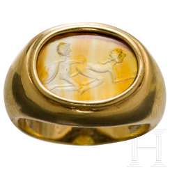 Gold ring with an antique erotic gem, 20th century Gold ring with an antique erotic gem, 20th century