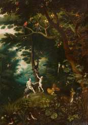 Adam and Eve in paradise with the forbidden fruits Adam and Eve in paradise with the forbidden fruits
