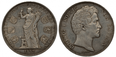 БАВАРИЯ 2 ТАЛЕРА 1837 МОНЕТНЫЙ СОЮЗ ШЕСТИ БАВАРИЯ 2 ТАЛЕРА 1837 МОНЕТНЫЙ СОЮЗ ШЕСТИ
