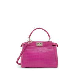 A MATTE FUCHSIA NILOTICUS CROCODILE MINI PEEKABOO WITH SILVER HARDWARE A MATTE FUCHSIA NILOTICUS CROCODILE MINI PEEKABOO WITH SILVER HARDWARE