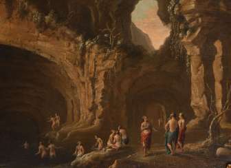 Baroque grotto image with bathers. Baroque grotto image with bathers.