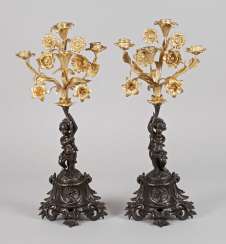 Pair of floral figural candlesticks Pair of floral figural candlesticks