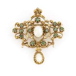 Brooch with emeralds and opals Brooch with emeralds and opals
