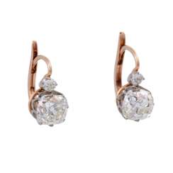 Pair of earrings with old European cut diamonds, together approx. 2,4 ct, Pair of earrings with old European cut diamonds, together approx. 2,4 ct,