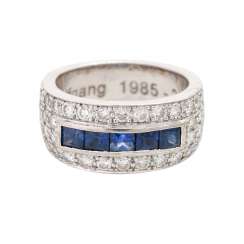 Damenring mit 5 Saphircarrés und Brillanten Damenring mit 5 Saphircarrés und Brillanten