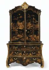 A DUTCH BLACK AND GILT-JAPANNED AND PARCEL-GILT CABINET-ON-CHEST A DUTCH BLACK AND GILT-JAPANNED AND PARCEL-GILT CABINET-ON-CHEST