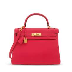 A ROSE EXTRÊME CLÉMENCE LEATHER RETOURNÉ KELLY 32 WITH GOLD HARDWARE A ROSE EXTRÊME CLÉMENCE LEATHER RETOURNÉ KELLY 32 WITH GOLD HARDWARE
