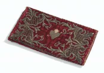 A LOUIS XV VELVET AND METALLIC THREAD EMBROIDERED BOOK COVER... A LOUIS XV VELVET AND METALLIC THREAD EMBROIDERED BOOK COVER...