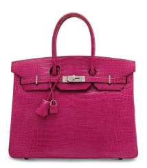 A SHINY FUCHSIA POROSUS CROCODILE BIRKIN 35 WITH PALLADIUM H... A SHINY FUCHSIA POROSUS CROCODILE BIRKIN 35 WITH PALLADIUM H...
