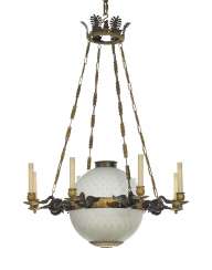 A FRENCH ORMOLU AND ETCHED GLASS EIGHT-LIGHT CHANDELIER A FRENCH ORMOLU AND ETCHED GLASS EIGHT-LIGHT CHANDELIER
