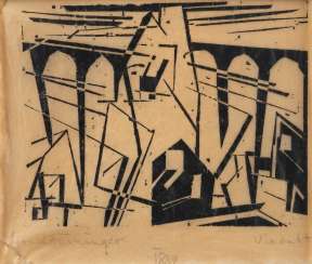 LYONEL FEININGER 1871 New York - 1956 ibid 'VIADUKT' woodcut on tissue paper, attached to cardboard LYONEL FEININGER 1871 New York - 1956 ibid 'VIADUKT' woodcut on tissue paper, attached to cardboard