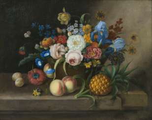 Still life with flower basket, pineapple, and peaches. Georg Seitz Still life with flower basket, pineapple, and peaches. Georg Seitz