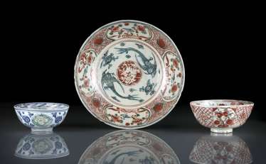 Three shells from Swatow-Ware, sometimes painted in polychrome Three shells from Swatow-Ware, sometimes painted in polychrome