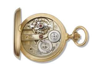 PERRET & MARTIN, GENEVA, 18K GOLD HUNTER CASE KEYLESS POCKET CHRONOMETER WITH ONE MINUTE TOURBILLON AND DETENT ESCAPEMENT, MADE FOR THE SPANISH MARKET PERRET & MARTIN, GENEVA, 18K GOLD HUNTER CASE KEYLESS POCKET CHRONOMETER WITH ONE MINUTE TOURBILLON AND DETENT ESCAPEMENT, MADE FOR THE SPANISH MARKET
