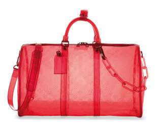 A LIMITED EDITION RED PVC MONOGRAM KEEPALL 50 BY VIRGIL ABLO... A LIMITED EDITION RED PVC MONOGRAM KEEPALL 50 BY VIRGIL ABLO...