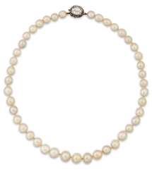 LATE 19TH/EARLY 20TH CENTURY NATURAL PEARL AND DIAMOND NECKLACE LATE 19TH/EARLY 20TH CENTURY NATURAL PEARL AND DIAMOND NECKLACE