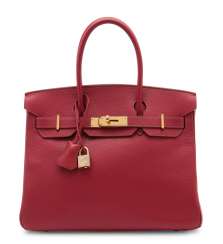 A ROUGE VIF COURCHEVEL LEATHER BIRKIN 30 WITH GOLD HARDWARE ... A ROUGE VIF COURCHEVEL LEATHER BIRKIN 30 WITH GOLD HARDWARE ...