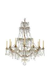 A NORTH ITALIAN GILT-METAL, ROCK CRYSTAL AND CUT-GLASS TWELVE-LIGHT CHANDELIER A NORTH ITALIAN GILT-METAL, ROCK CRYSTAL AND CUT-GLASS TWELVE-LIGHT CHANDELIER
