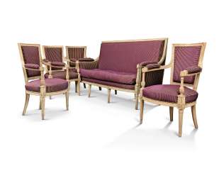 A SUITE OF DIRECTOIRE GREY-PAINTED SEAT FURNITURE A SUITE OF DIRECTOIRE GREY-PAINTED SEAT FURNITURE