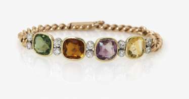 Tank bracelet with diamonds, Amethyst, citrines and tourmalines. Germany, 1930s Tank bracelet with diamonds, Amethyst, citrines and tourmalines. Germany, 1930s