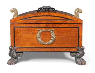 A REGENCY BRASS-MOUNTED BROWN OAK, OAK AND EBONISED OAK LARGE CELLARET A REGENCY BRASS-MOUNTED BROWN OAK, OAK AND EBONISED OAK LARGE CELLARET