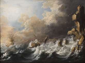 Old masters 17th century: Two stormy stretches of coast Old masters 17th century: Two stormy stretches of coast
