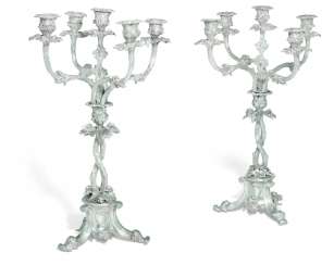 A PAIR OF AUSTRIAN SILVER FIVE-LIGHT CANDELABRA A PAIR OF AUSTRIAN SILVER FIVE-LIGHT CANDELABRA