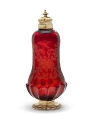 A GERMAN SILVER-GILT MOUNTED RUBY-GLASS CASTING BOTTLE A GERMAN SILVER-GILT MOUNTED RUBY-GLASS CASTING BOTTLE