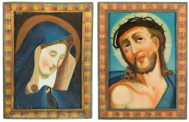 Lot: 2 Reverse Glass Paintings Lot: 2 Reverse Glass Paintings