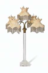 A LATE VICTORIAN CUT-GLASS AND ORMOLU 'CRICKLITE' CANDELABRU... A LATE VICTORIAN CUT-GLASS AND ORMOLU 'CRICKLITE' CANDELABRU...