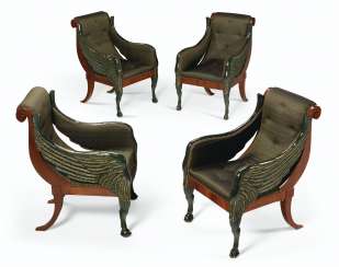 A SET OF FOUR RUSSIAN PARCEL-GILT AND BRONZED MAHOGANY BERGE... A SET OF FOUR RUSSIAN PARCEL-GILT AND BRONZED MAHOGANY BERGE...