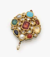 Pendant chain with diamonds, colored gemstones, pearls and enamel Pendant chain with diamonds, colored gemstones, pearls and enamel
