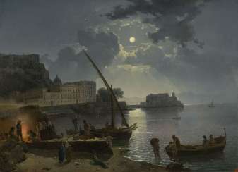 Moonlight over Naples, signed and dated 1827. Moonlight over Naples, signed and dated 1827.